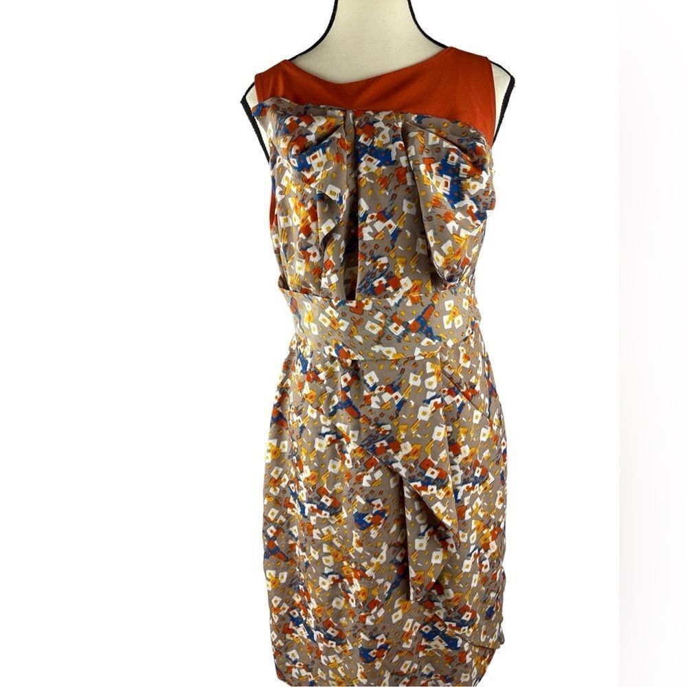 Eva Franco abstract sleeveless‎ dress hidden side zipper faux drape as 6